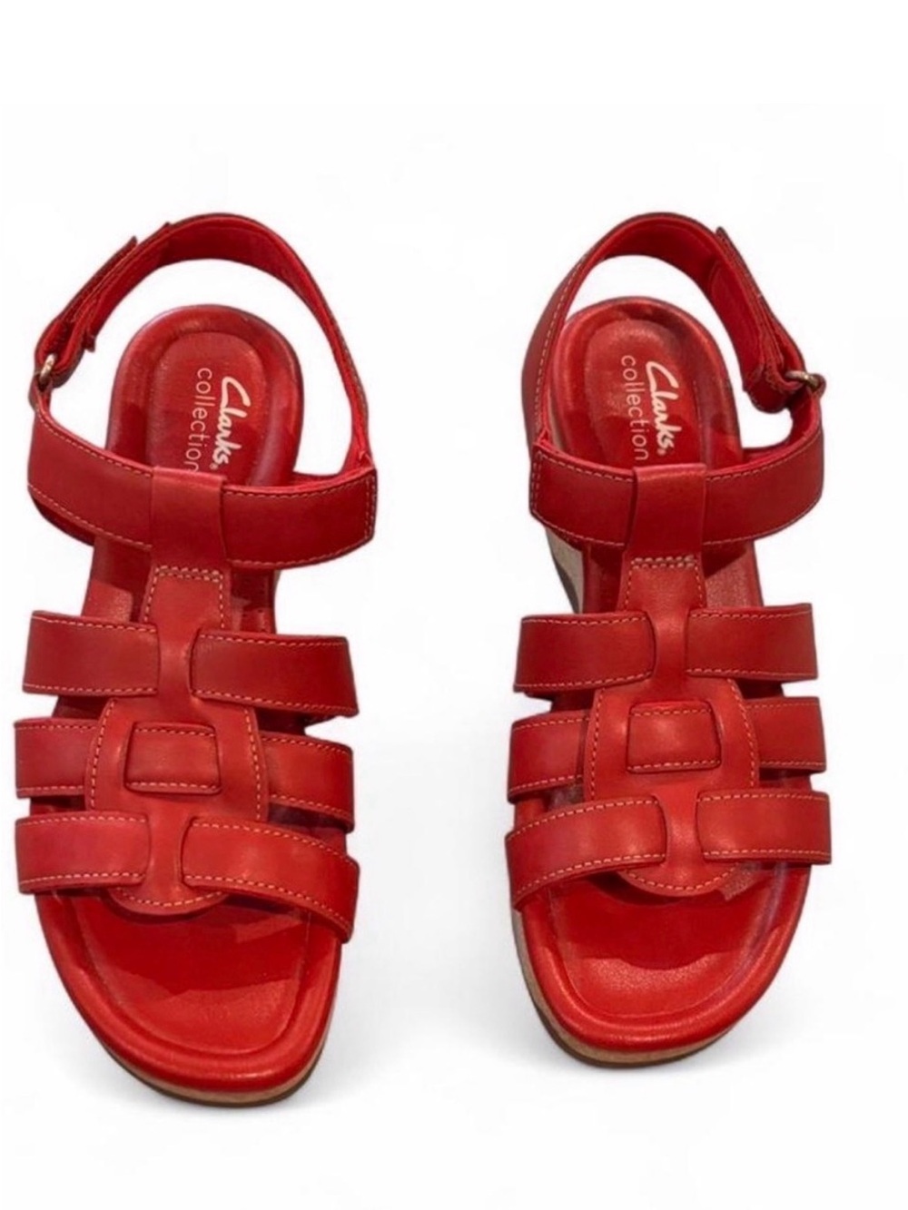 Clarks Collection Red Cork
Wedge Sandals Size 8.5M
Comfortable Strappy Platform